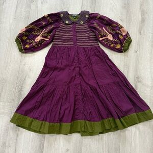 Purple and Green smocked flower Kids Dress